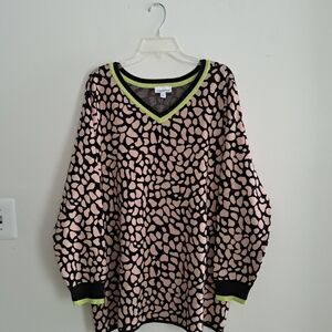 LEMON WAY Leopard Print V Neck Sweater Long Sleeve Women‎ Plus Size 2X